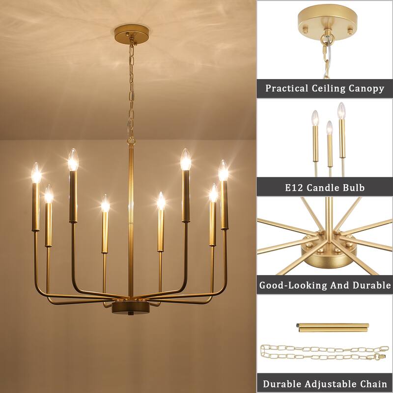 8-Light Farmhouse Traditional Candle Chandelier for Dining Room Bedroom Living Room