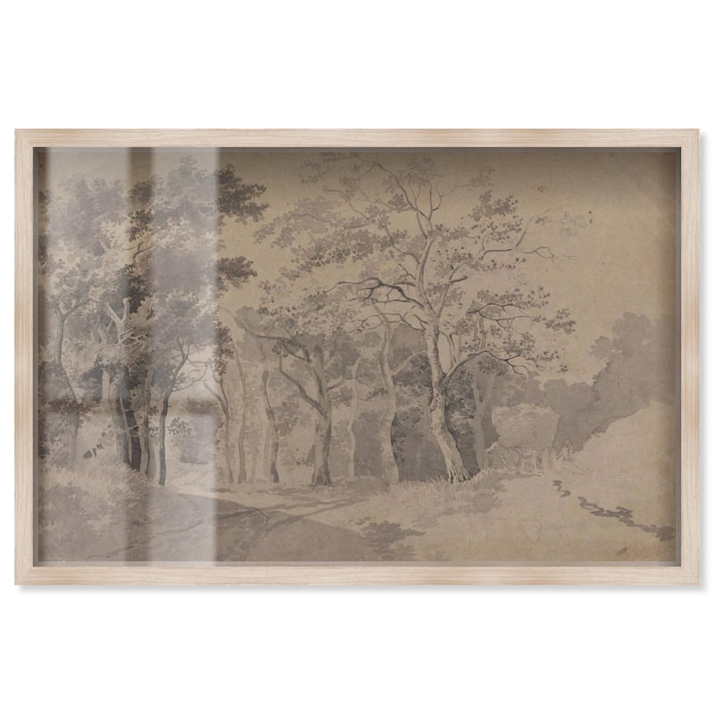 Grove with Road and Haycart Shadowbox by Art Remedy - Natural - 15" x 10"