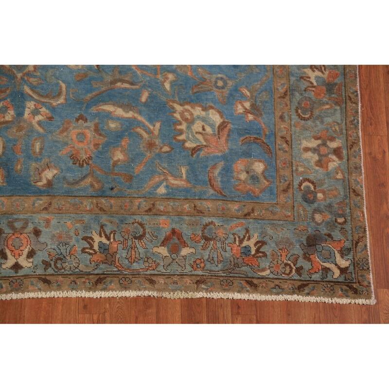 All-Over Floral Blue Tabriz Persian Area Rug Hand-Knotted Wool Carpet - 7'10"x 11'0"
