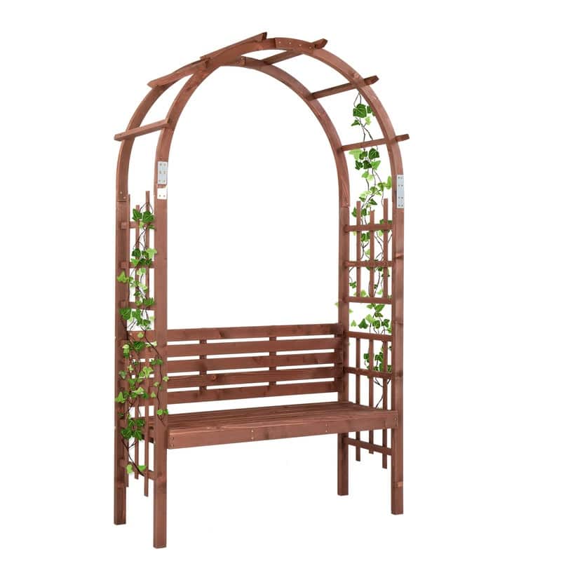 6.8ft Red Brown Wood Arbor With Bench