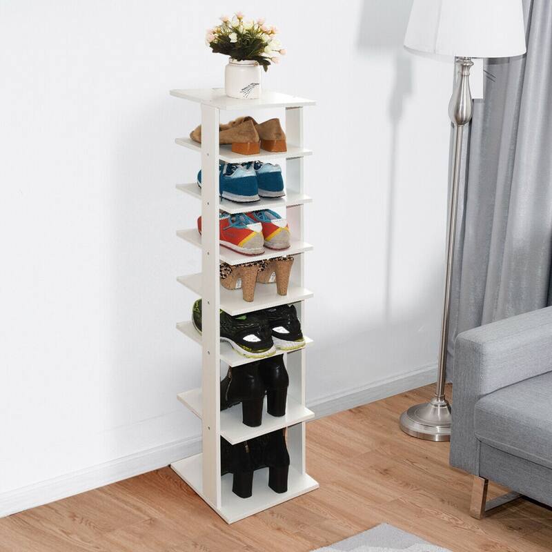 7-Tier Wooden Shoe Rack with Detachable Shelf and Water-Resistant Surface for Home Use - 11" x 10.5" x 43.5" (L x W x H)