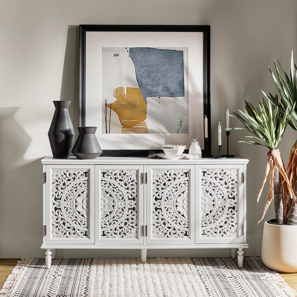 Ismenides Traditional Carved Built-in Lighting Sideboard Storage TV Stand By HULALA HOME