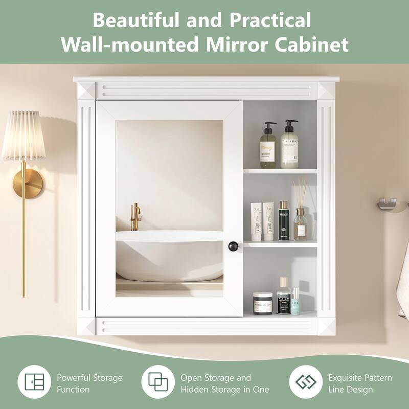 Roomfitters Medicine Cabinet with Mirror, Wall Mounted Cabinet with Organizer and Shelf, Bathroom Storage Unit, White