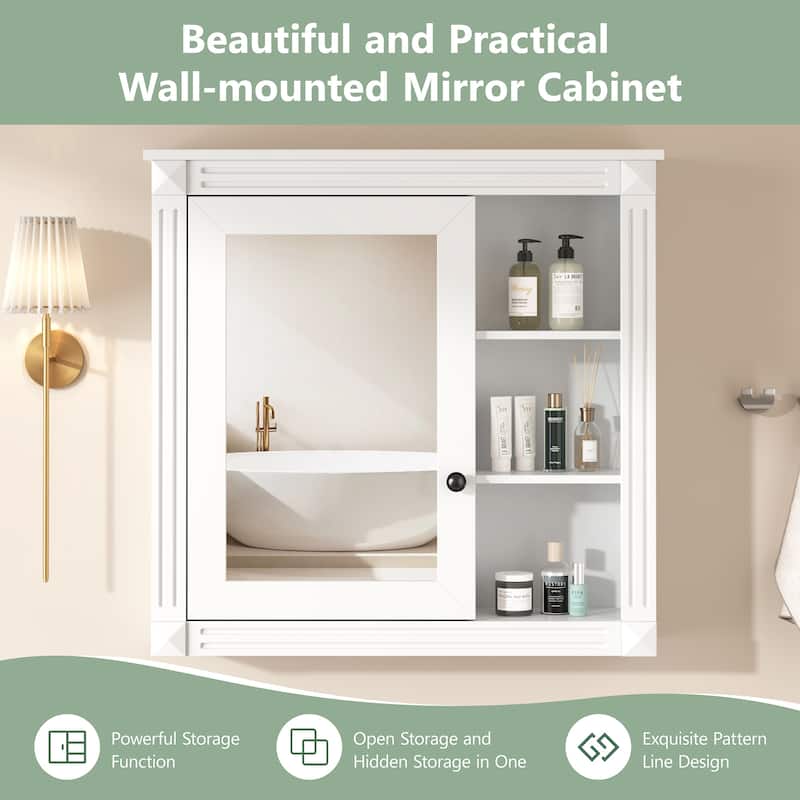 White Wall Mounted Bathroom Cabinet with Mirror, Soft-Close Hinges, Over-the-Toilet Storage Organizer