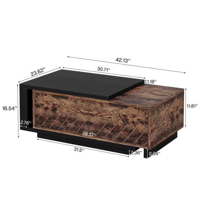 Extendable Coffee Table with 2-drawer and Wood Sliding Tabletop for Living Room