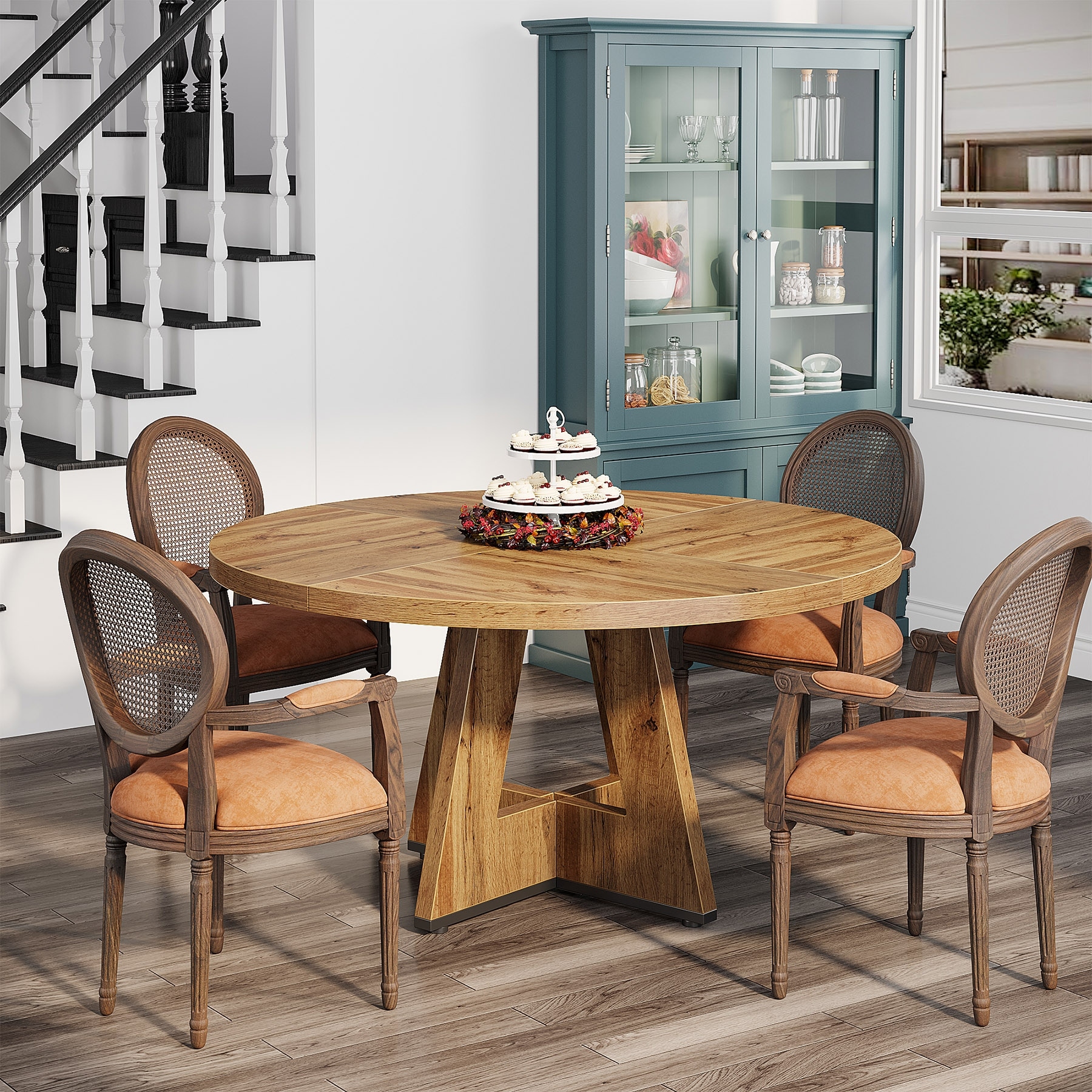 Natural oak round dining table sale
