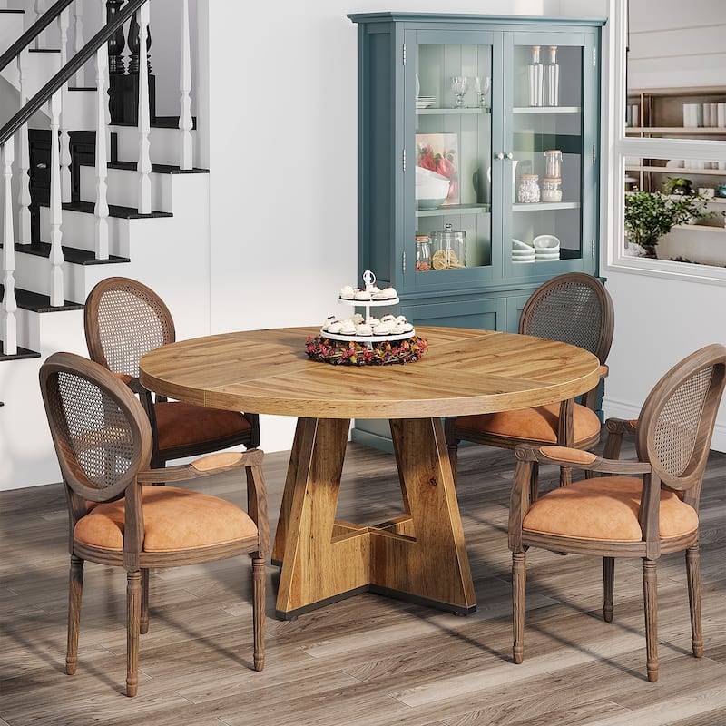 Round Dining Table for 4, 47 Inch Farmhouse Kitchen Table Small Dinner Table