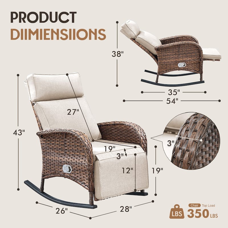Meyreso Wicker Rocking Reclining Chaise Lounge with Adjustable Backrest & Footrest (2-Pack)