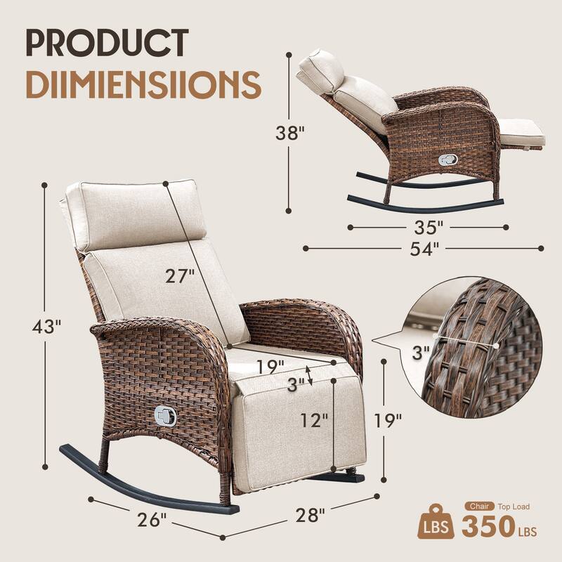 Meyreso Wicker Rocking Reclining Chaise Lounge with Adjustable Backrest & Footrest (4-Pack)