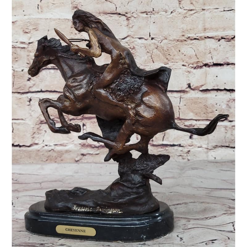 Cheyenne By Frederic Remington Native American Riding Horse Bronze Statue Sculpture 8 Inches X 10 Inches
