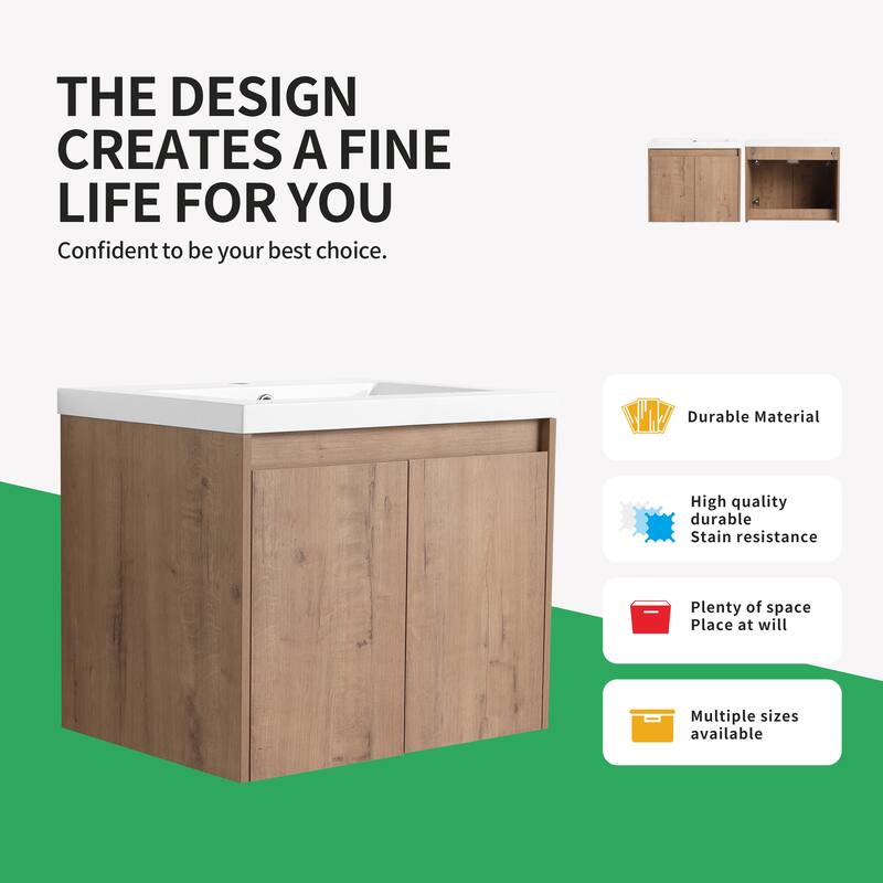 BNK 24''/36''/72'' Bathroom Vanity With Sink, Floating Bathroom Vanity with Soft Close Doors and Shelf