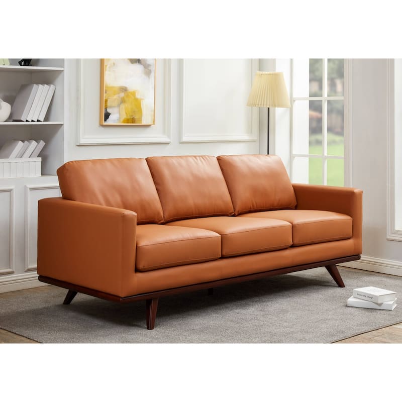 Chester Modern 3 Seater Sofa Couch in Leather or Mesh Upholstery With Birch Wood Base for Living Room Bedroom and Office - 83"
