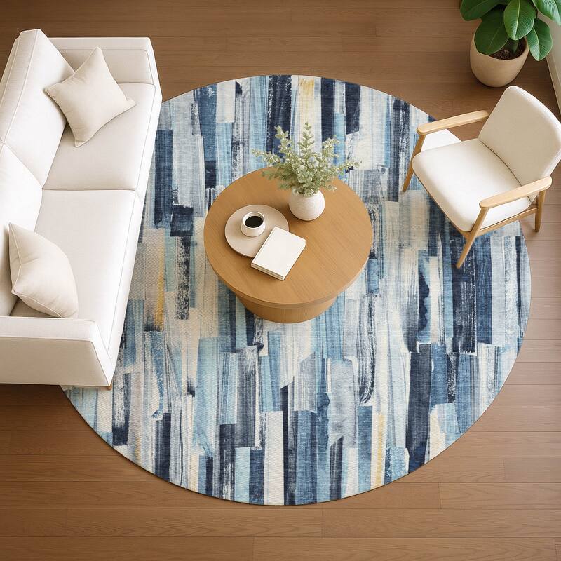 Machine Washable Indoor/ Outdoor Modern Stripes Chantille Rug