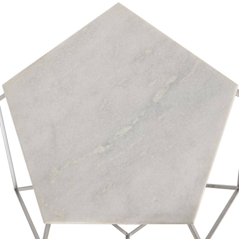 SAFAVIEH Larae Modern Pentagon Marble Top Side Table-Silver - 18" x 18" x 18" - 18Wx18Dx18H