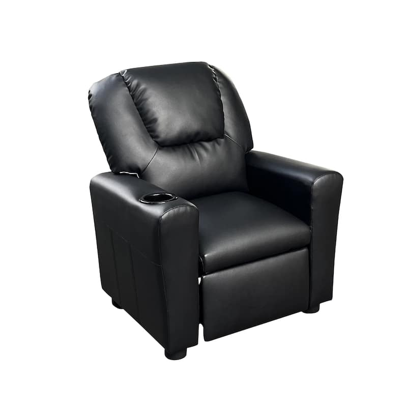PU Leather Kids Recliner Chair with Cup Holder - Black
