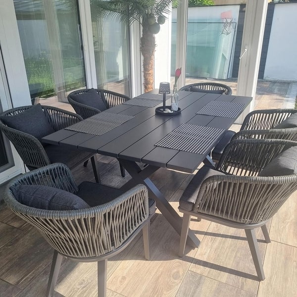 slide 2 of 19, PURPLE LEAF 7/9/11 pcs Patio Dining Set Aluminum desk with chairs for lawn backyard garden -GREY