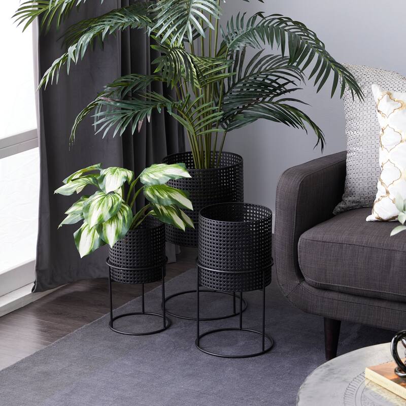 White Black or Gold Basket Style Glam Modern Planter Stands (Set of 3) - S/3 23", 19", 15"H - Black