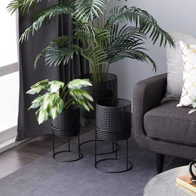 White Black or Gold Basket Style Glam Modern Planter Stands (Set of 3) - S/3 23", 19", 15"H