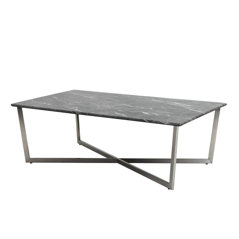HomeRoots 47" Black And Silver Faux Marble Rectangular Coffee Table