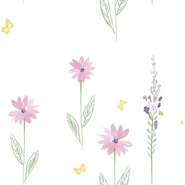 slide 2 of 3, Seabrook Designs Day Dreamers Daisy Field Unpasted Wallpaper 20.5 in. W x 33 ft. L - Pink and Green