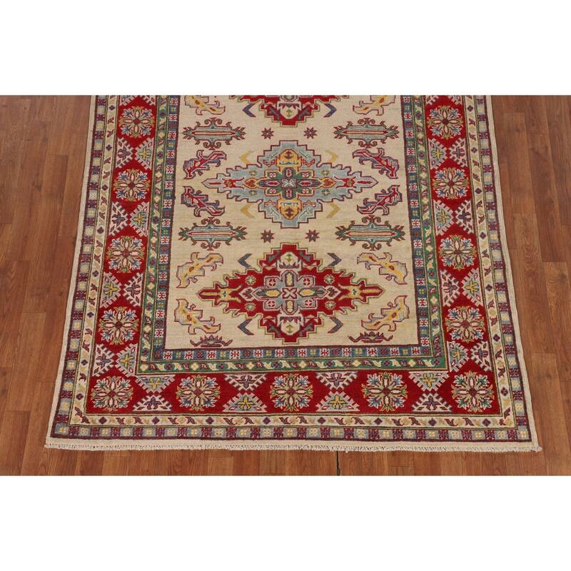 Traditional Beige Kazak Oriental Area Rug Handmade Wool Carpet - 5'2" x 6'10"