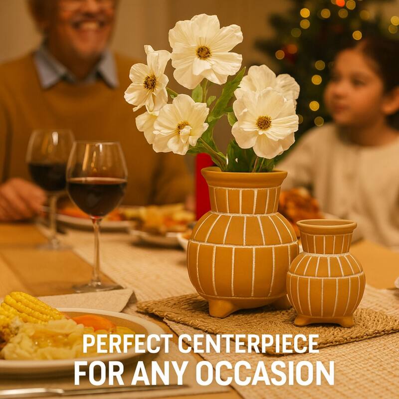 Aria Home Tan Ceramic Bubble Vase with Raised Rim Set of Two