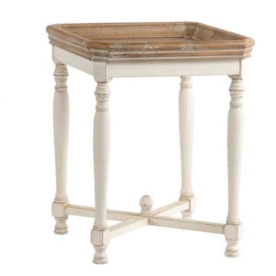 25" Brown and White Casual Style Distressed Finished Square Side Table
