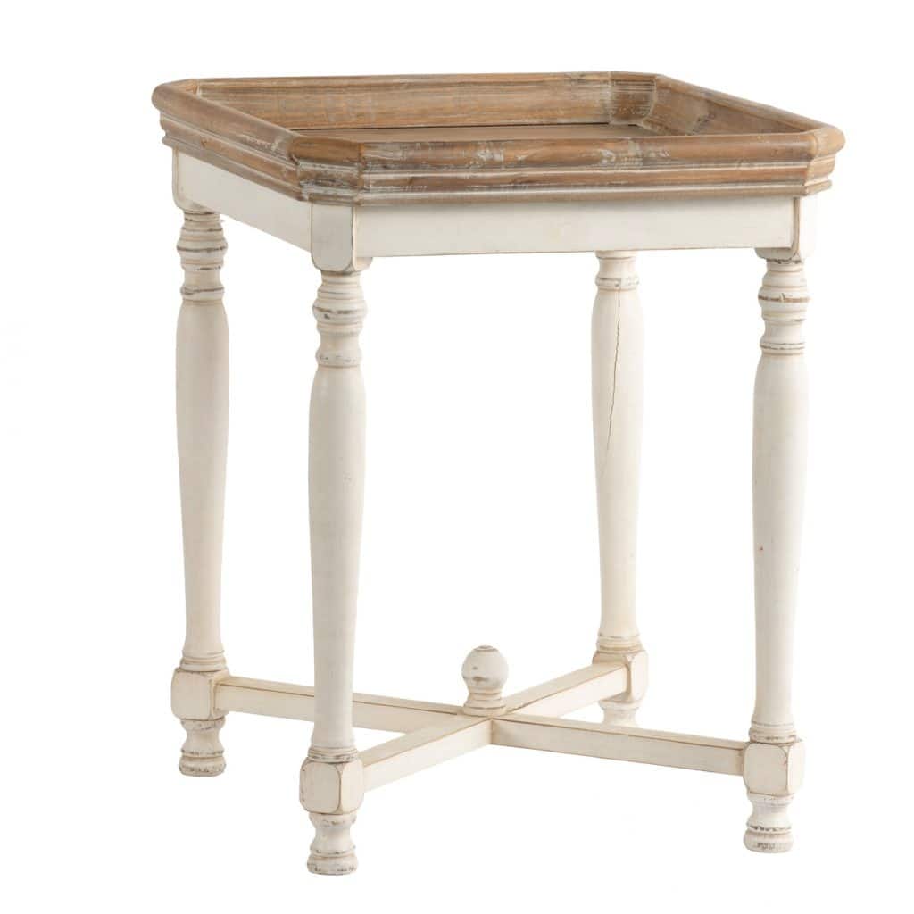 25" Brown and White Casual Style Distressed Finished Square Side Table