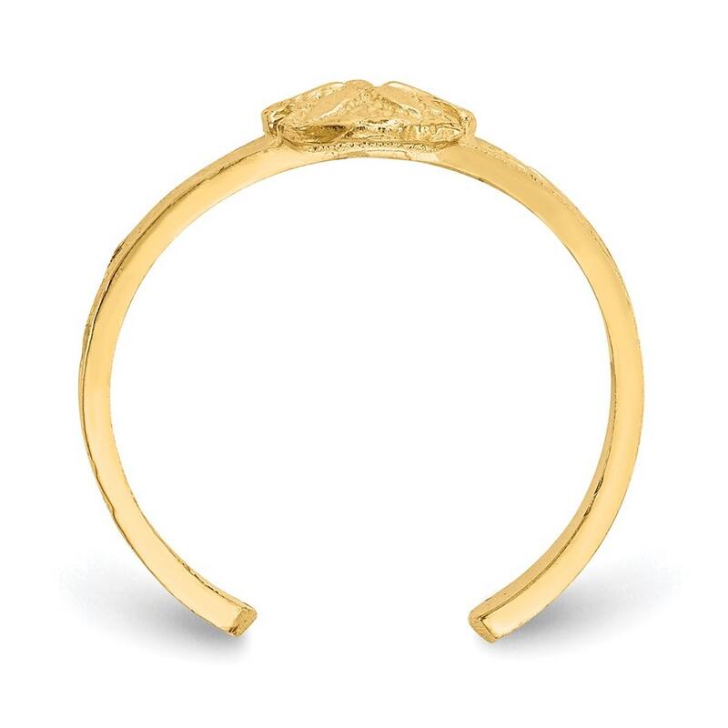 Curata Womens Adjustable Solid 14 karat Yellow Gold Diamond-Cut Sand Dollar Toe Ring