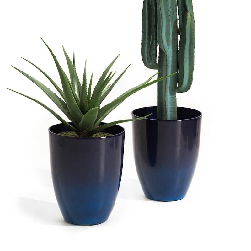 Glitzhome 16.75"H Set of 2 Oversized Eco-Friendly PE/Resin Faux Ceramic Tall Plastic Planter Porch Pot