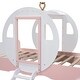 preview thumbnail 10 of 10, Twin Crown Princess Carriage Bed,Platform Car Bed wStair, White+Pink