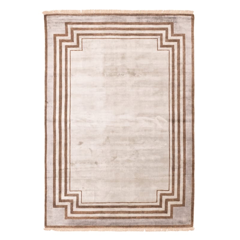 ECARPETGALLERY Hand Loomed Kashkuli Gabbeh Light Grey Viscose Rug - 5'4 x 7'7