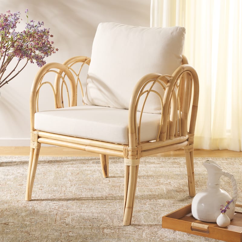 SAFAVIEH Coralie Boho Coastal Solid Wood Accent Chair with Cushion - 28"W x 28"D x 30"H