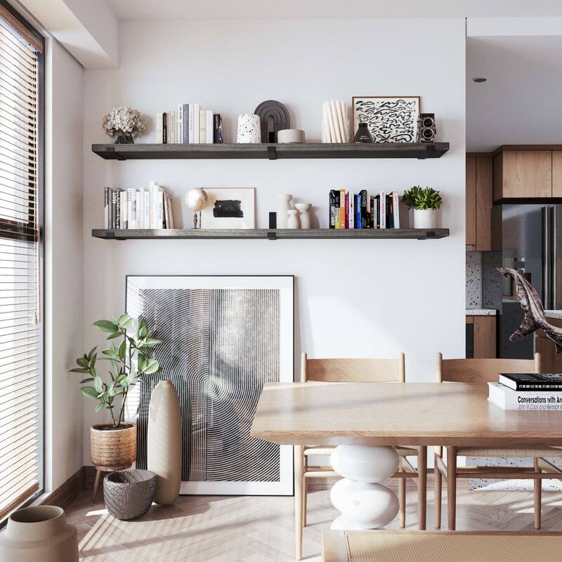 Wallniture Forte Wood Board 72" Long, 9.25'' Deep, 1.5" Thick, Floating Bookshelf for Wall, Hanging Shelf Living Room Decor, 1Pc