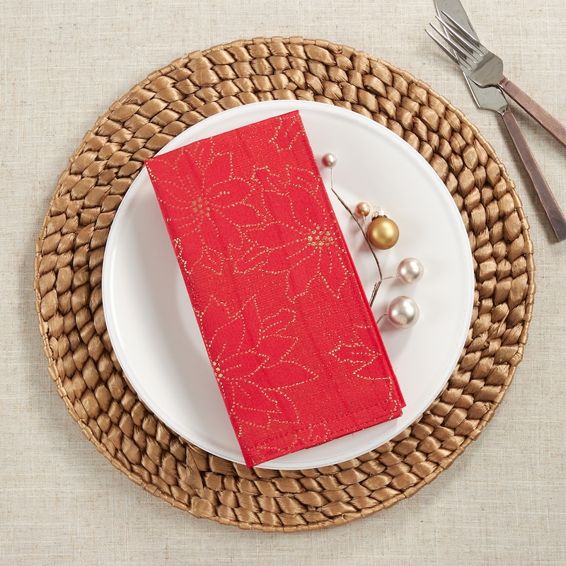Christmas Table Napkins With Poinsettia Design (Set of 12)