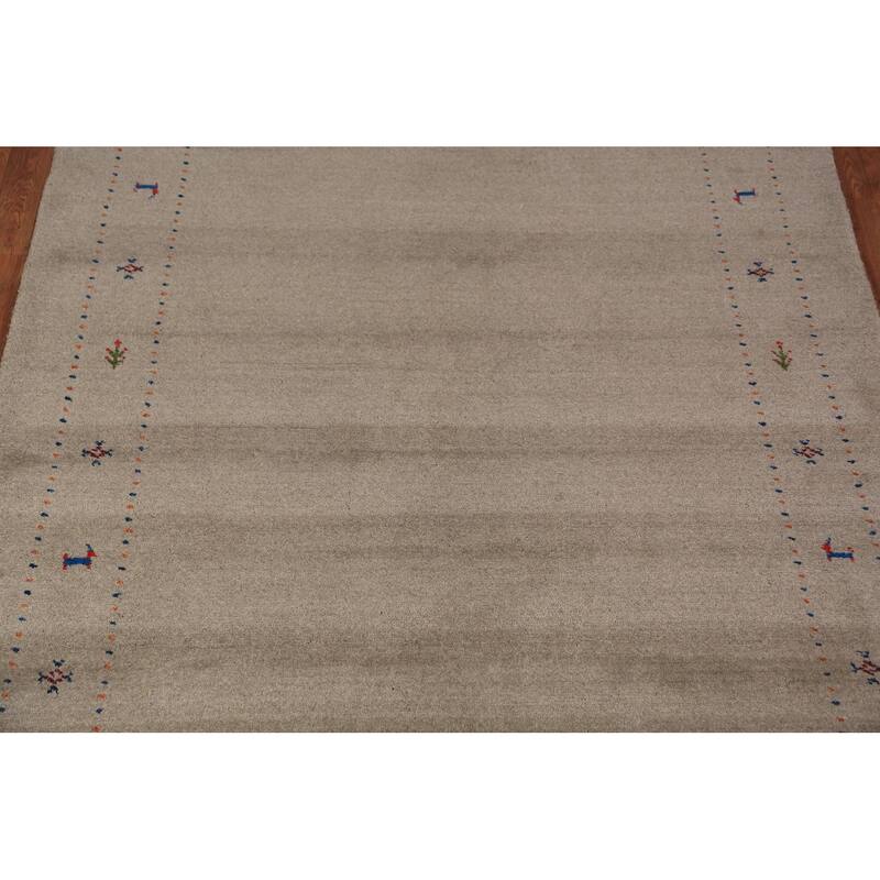 Gabbeh Oriental Area Rug Hand-Knotted Beige Tribal Wool Carpet - 5'7" x 7'10"