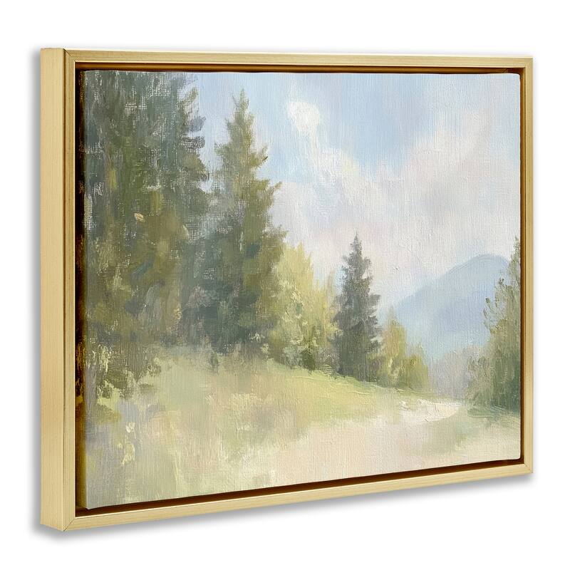Stupell Meadow Of Green Landscape Framed Floater Canvas Wall Art Design By Petal Prints Design