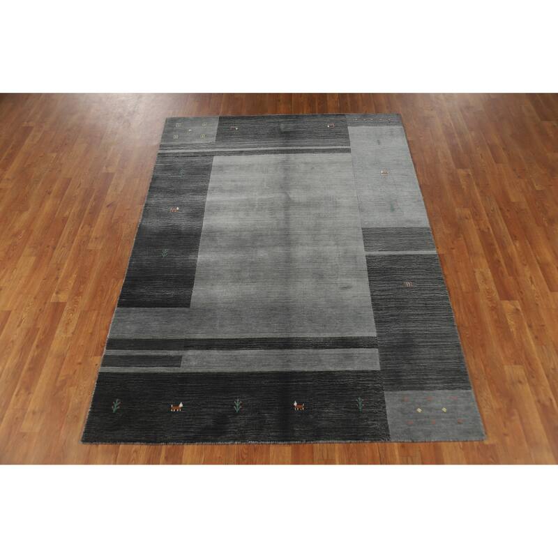 Hand Knotted Oriental 100% Wool Carpet Tribal Animal Pictorial Greys & Charcoal Gabbeh Area Rug - 7' 6'' X 5' 2''