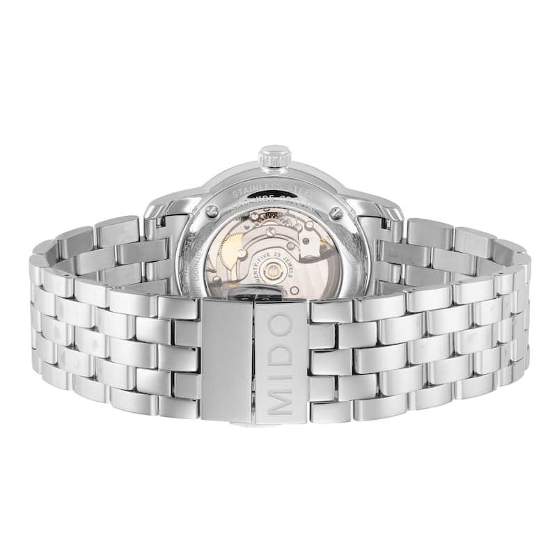 Mido Women's Baroncelli 38mm Black Dial Stainless Steel Automatic Watch - Silver-Tone - One Size