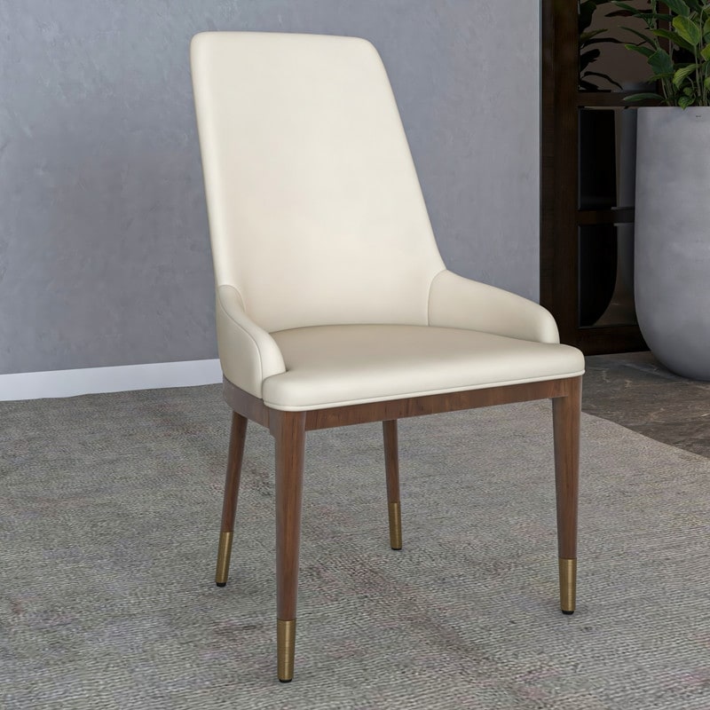Viva Leather Dining Chair - High Back Solid Rubberwood Frame Gold Accent Legs - Modern Upholstered Accent Side Chair Living Room