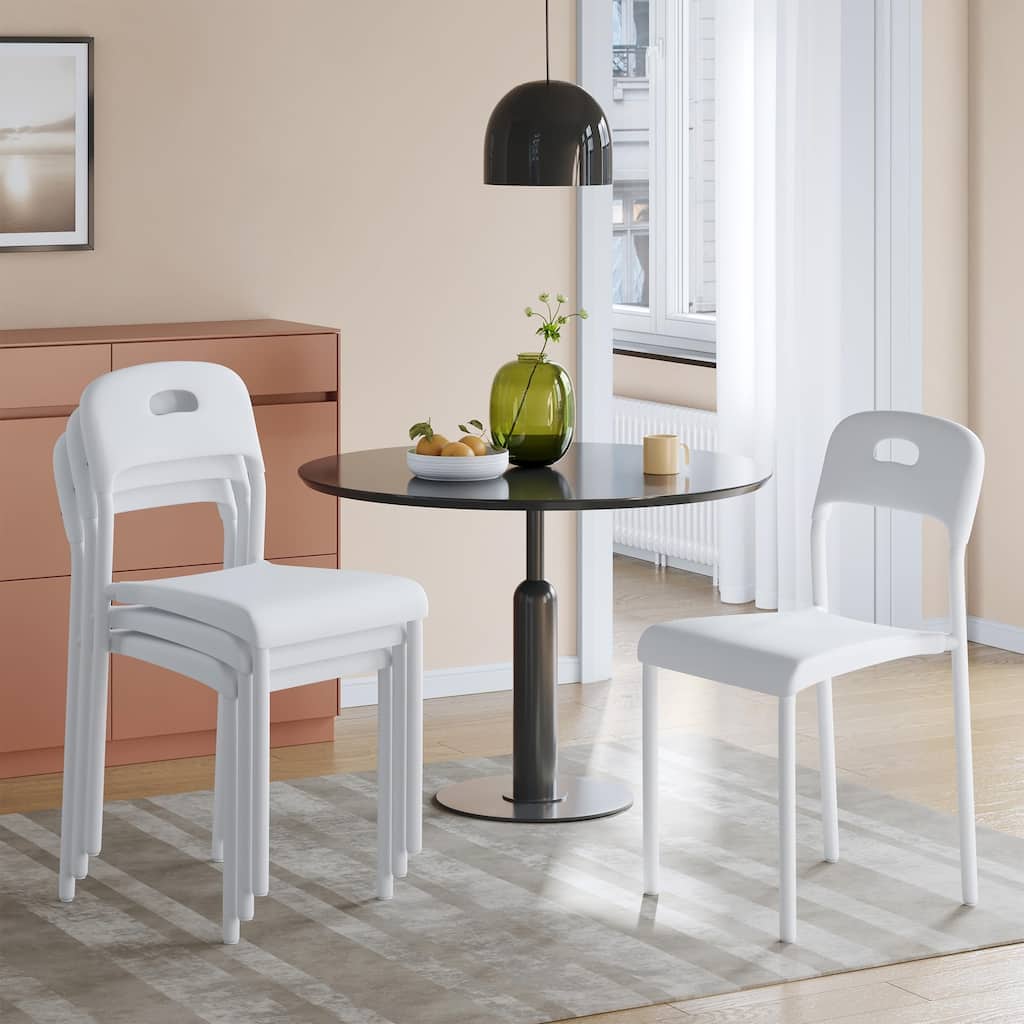 Dining Chairs Set of 4, Stackable Modern Kitchen Chairs, Plastic Dining Room Chair with Metal Legs