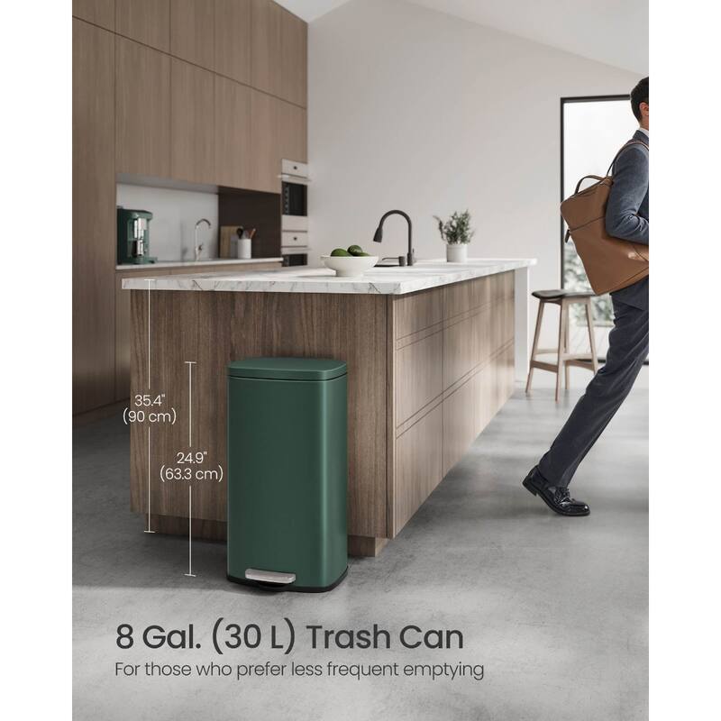Stainless Steel Step Open Trash Can with Hinged Lid - Retro Green-8 Gallon