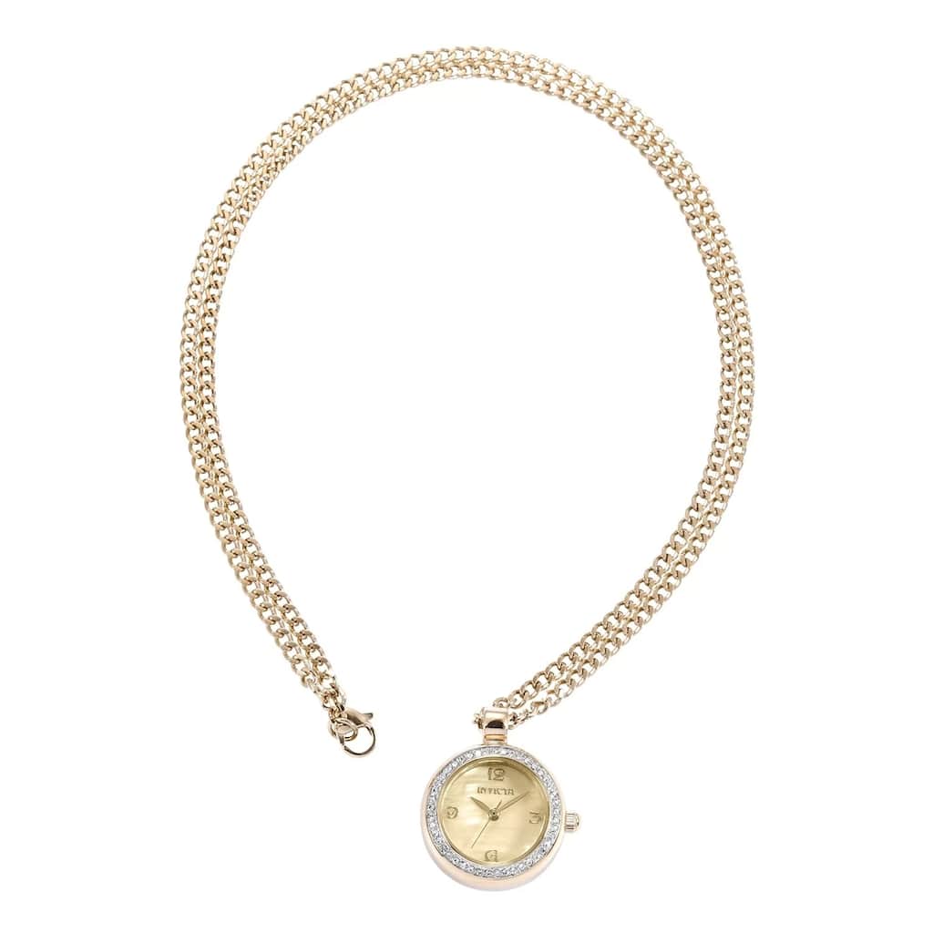 Invicta Women's 49932 Mini Quartz Mother of Pearl Dial Necklace Watch - Gold