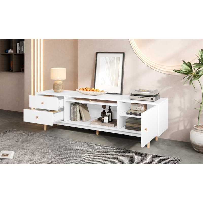 Roomfitters 70 Inch TV Stand for TVs up to 80 Inch, Minimalist Media Console Table with Storage Drawers, White