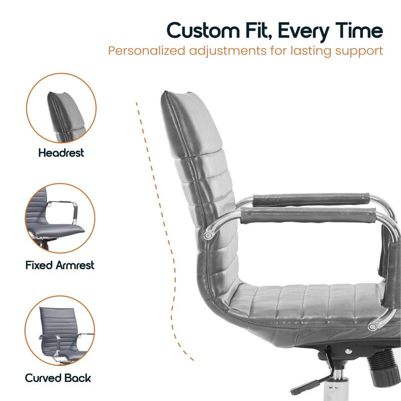 Harris Ergonomic Mid-Back Leather Office Chair with Metal Frame, Adjustable Height, Tilt Lock, and Swivel for Home Office