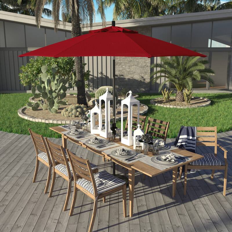 California Umbrella 9' Rd Golden State Series Patio Umbrella Black Aluminum Frame Crank Lift Collar Tilt Olefin Royal Blue - Red