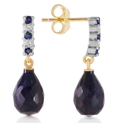 6.9 Carat 14K Solid Gold Diamond Sapphire Earrings Dangling Briolette