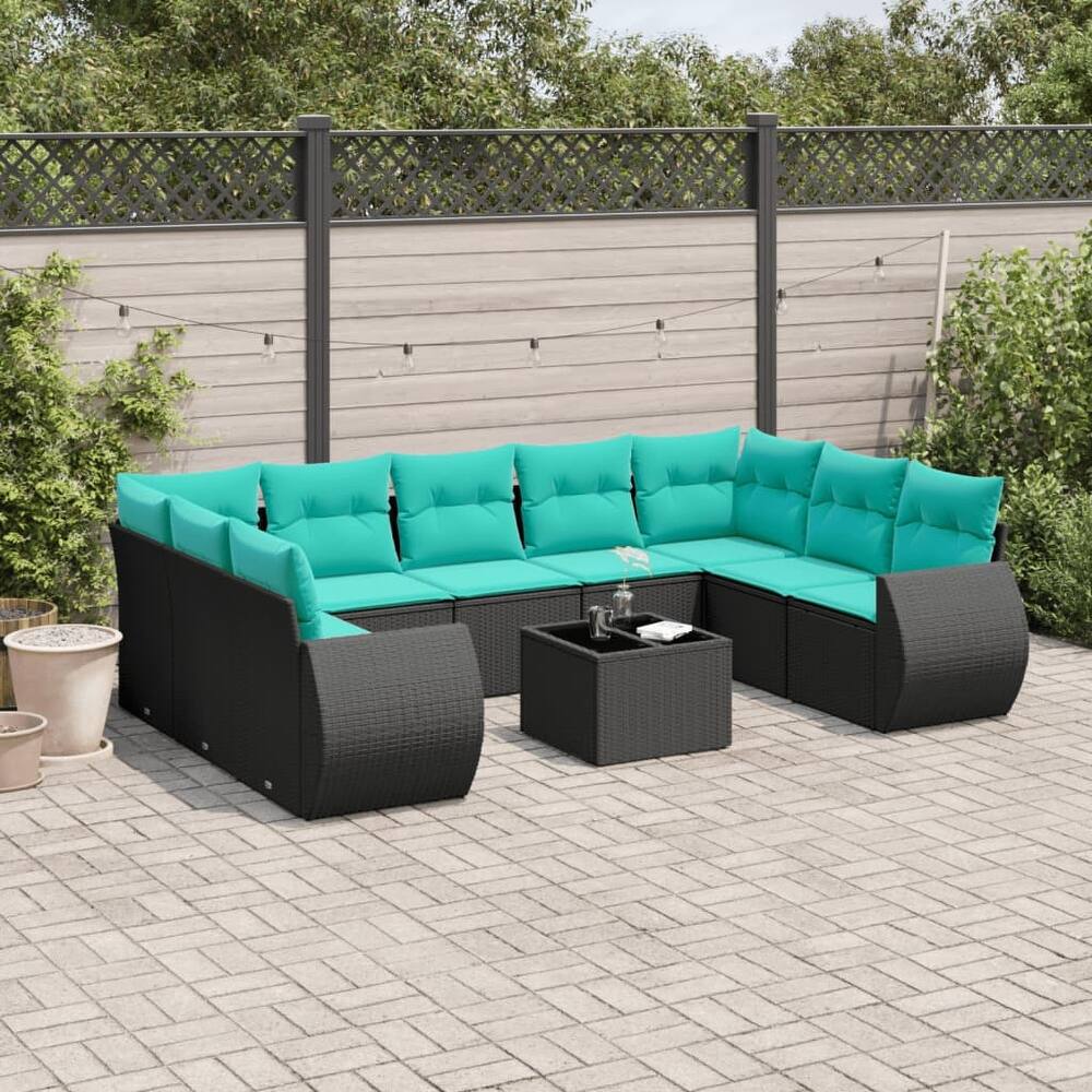 vidaXL 9 Piece Patio Sofa Set with Cushions Grey Poly Rattan - 24.4" x 24.4" x 27.2"