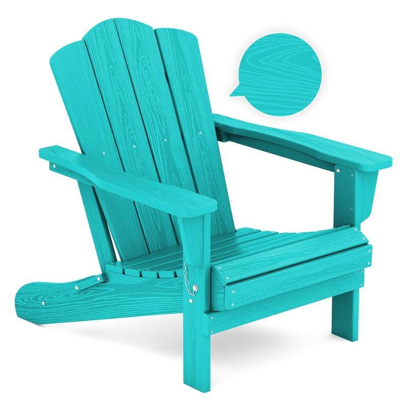 Plastic Folding Outdoor Patio Adirondack Chair With Slat Seat - Aruba Blue