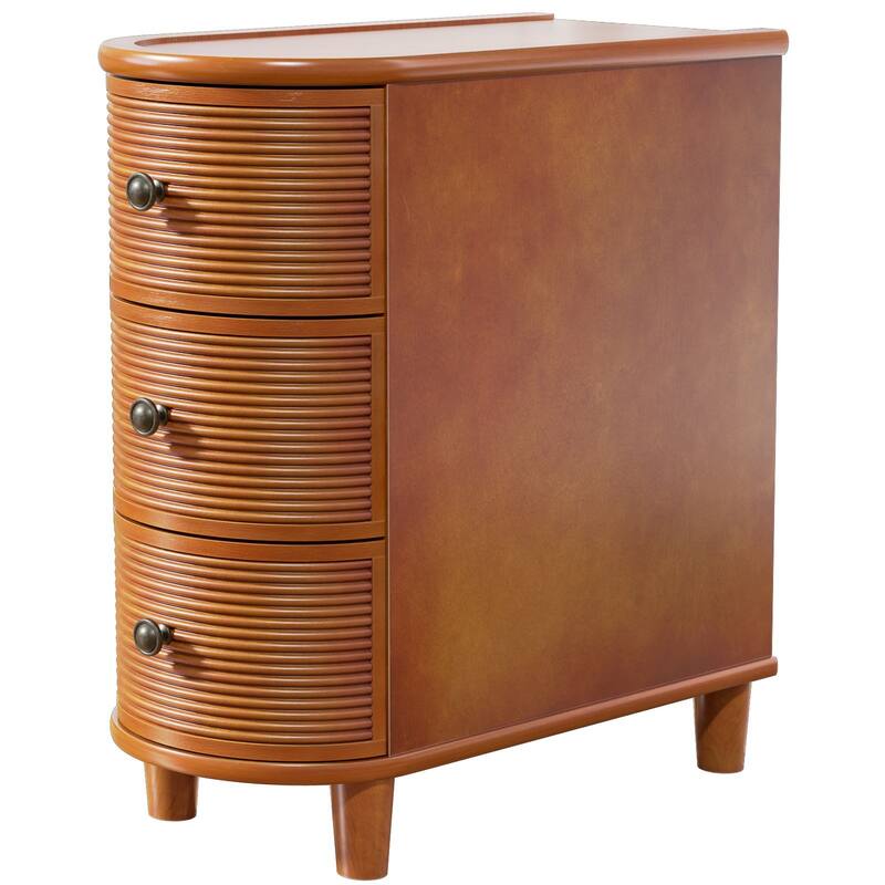 3-Drawer Walnut Narrow End Table - Side Table for Living Room & Bedroom